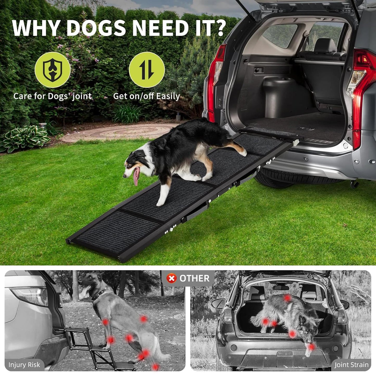 HiMISS Upgraded Folding Dog Ramp For Cars With Non Slip Surface