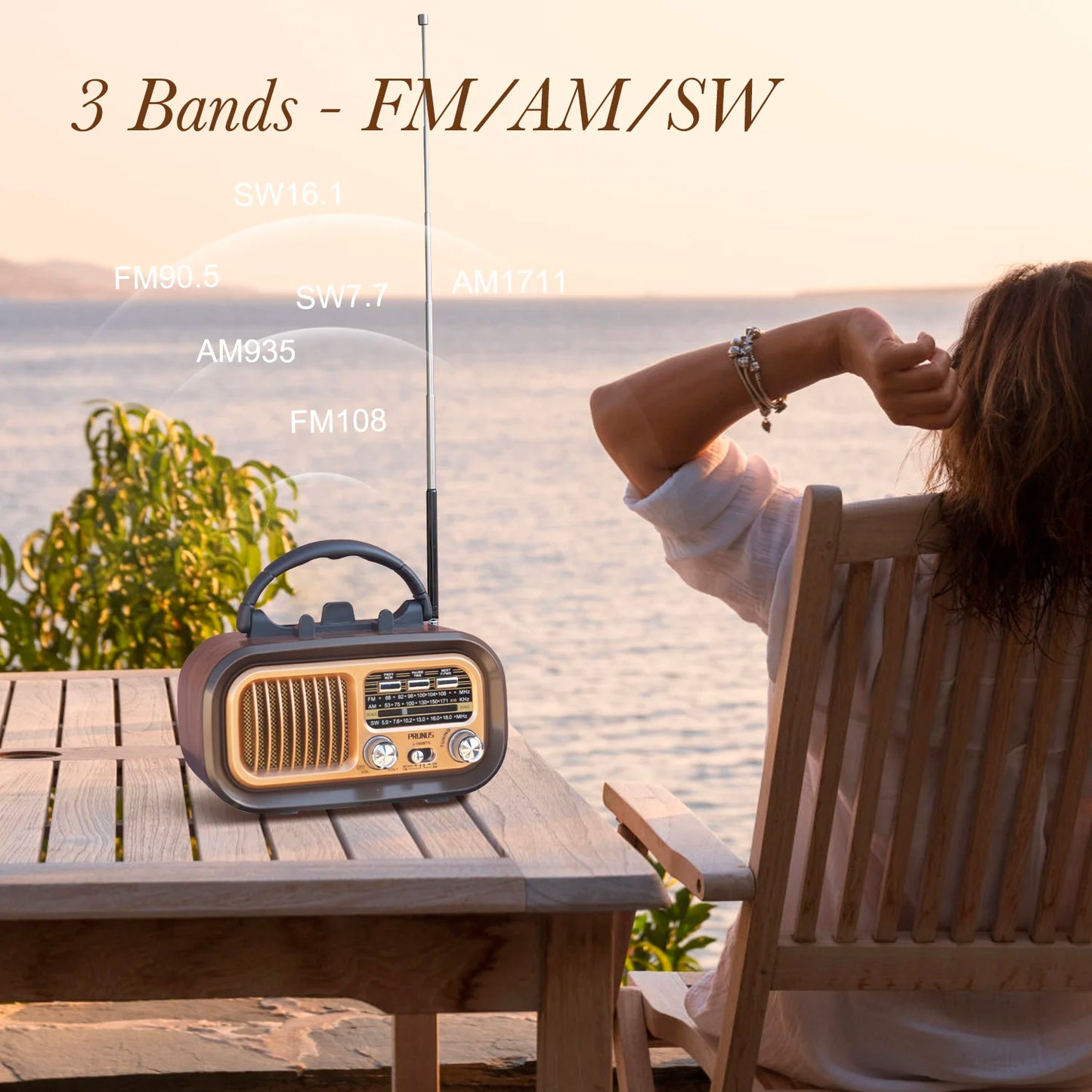 PRUNUS J-150 Retro Bluetooth Radio AM FM Portable Solar Battery
