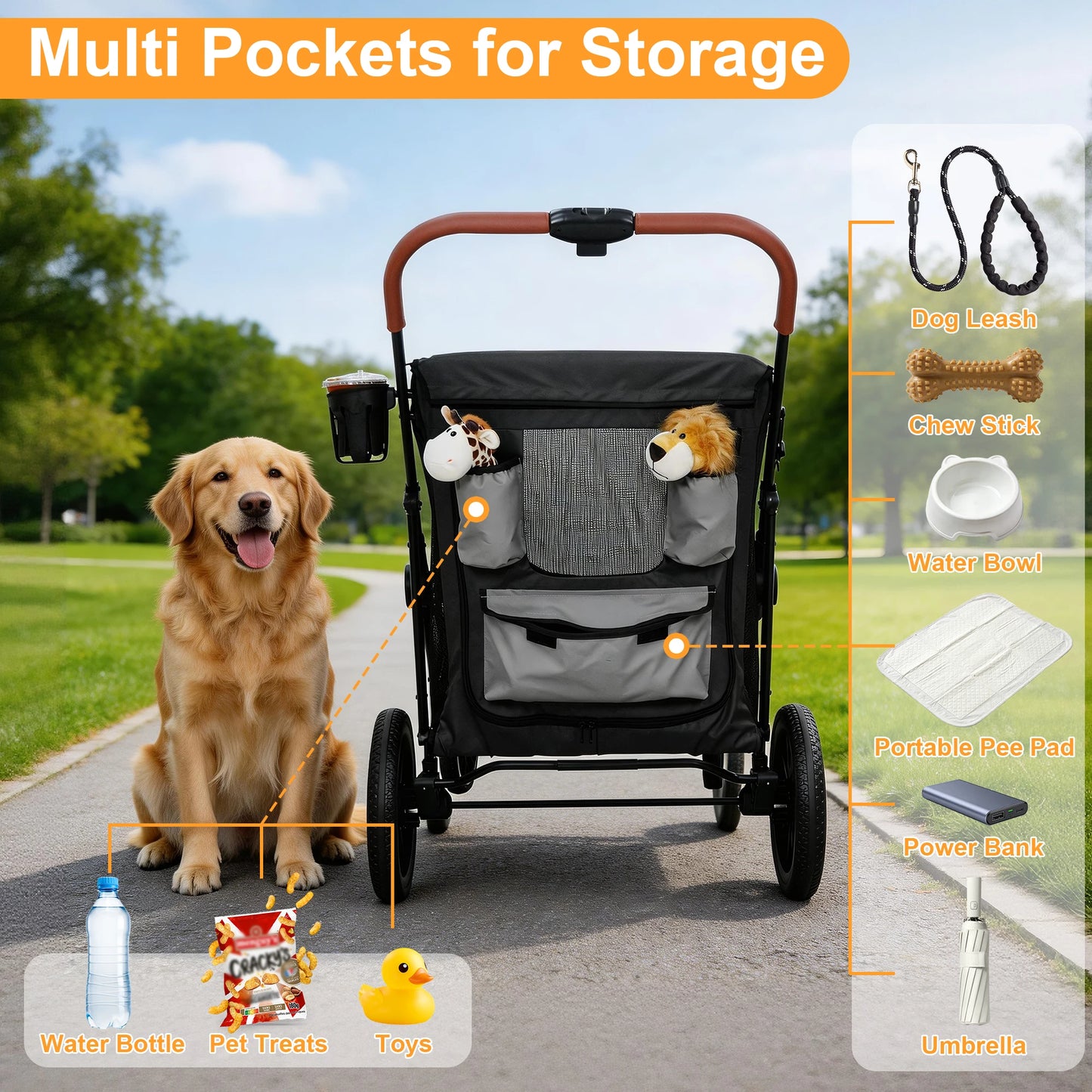 Foldable Pet Stroller for Dogs and Cats Travel in Comfort
