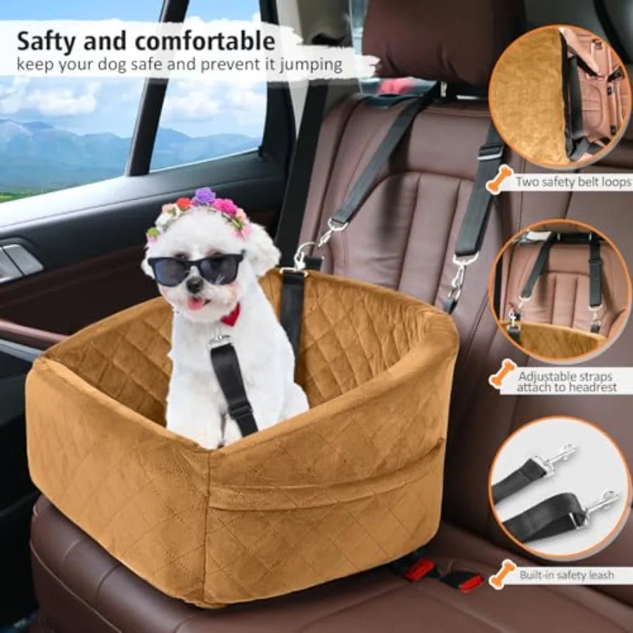 Dog Car Seat for Small Medium Dogs, Detachable Washable Dog Booster Seat Under 30lbs, Pet Car Seat Travel Bed with Storage Pock