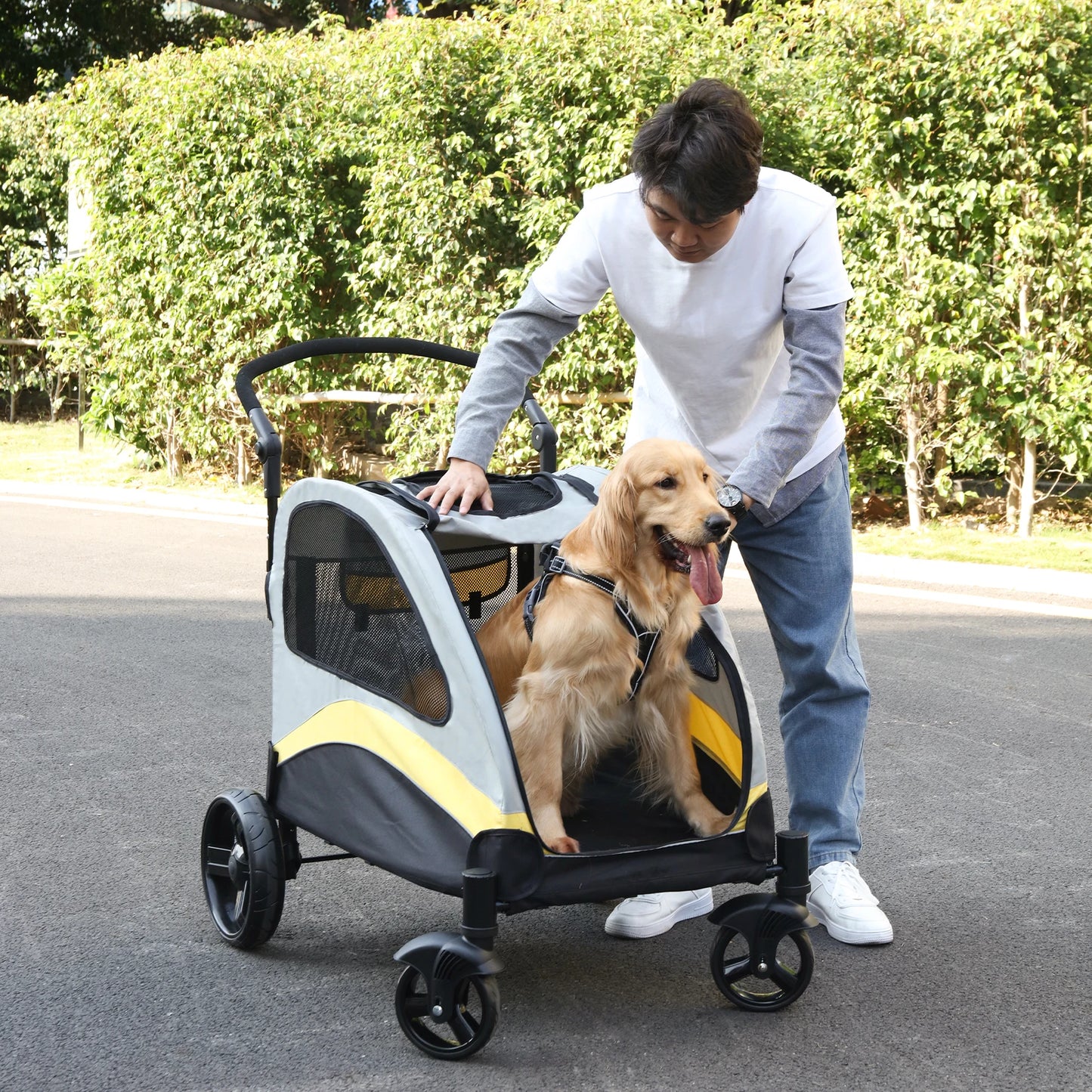 Ultra Large Dog Stroller Four Wheel Jogger Wagon Foldable Carrier
