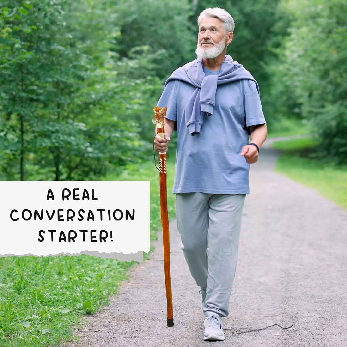 Carved Walking Stick With Animal Head Trekking Pole For Men Women Seniors