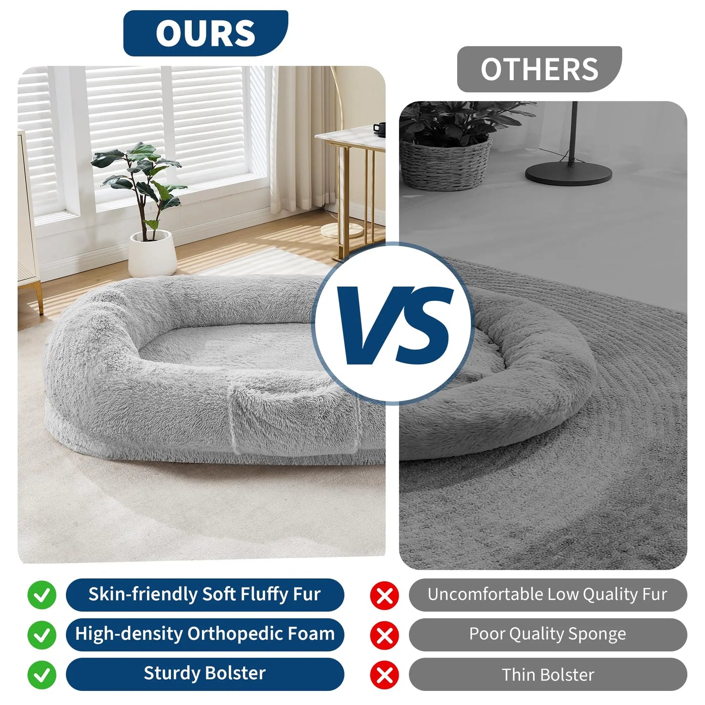 HiMISS Human and Pet Shared Bed Plush Fleece Nest Comfort