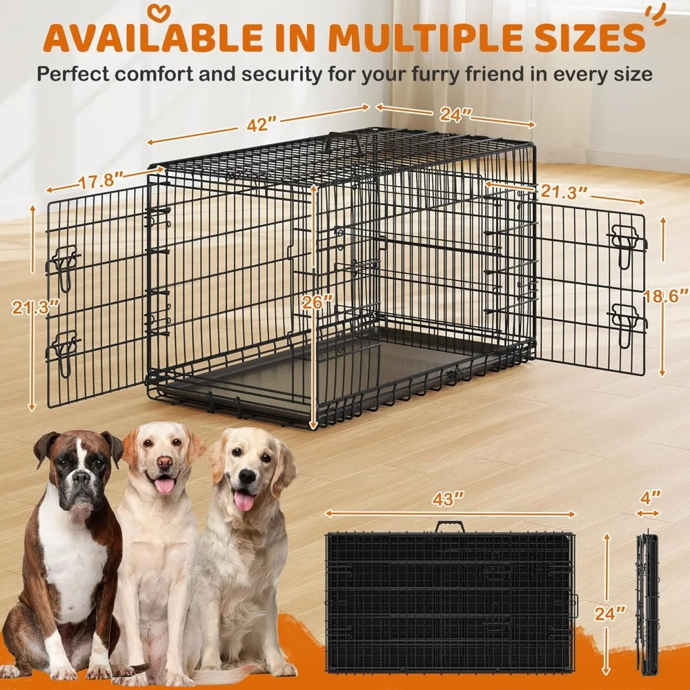 Double Door Dog Crate With Divider And Removable Tray