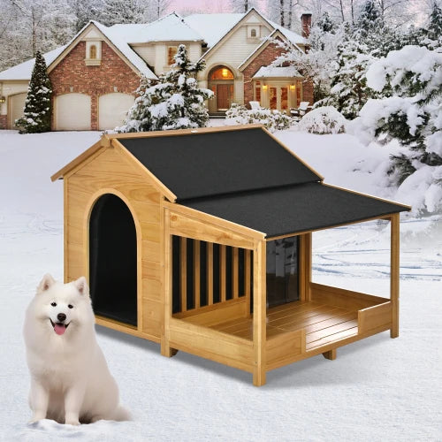 Natural Outdoor Dog House With Insulated Lining For Winter