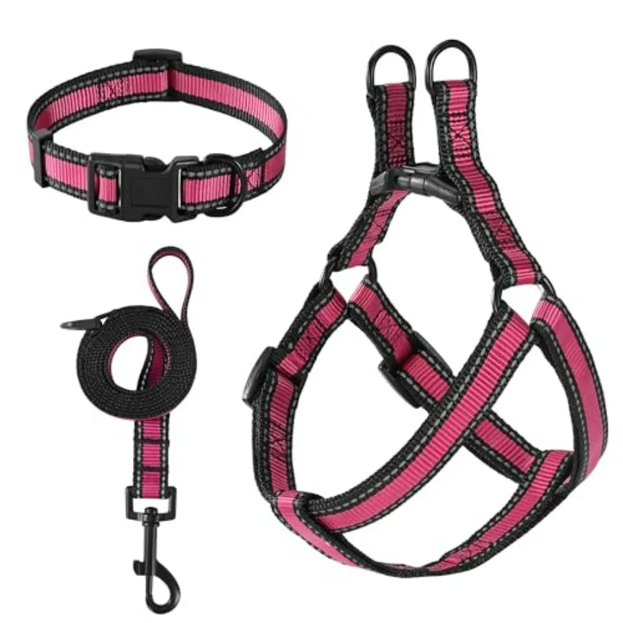 Night Nylon Double Adjustable Puppy Harness Collar Leash Set