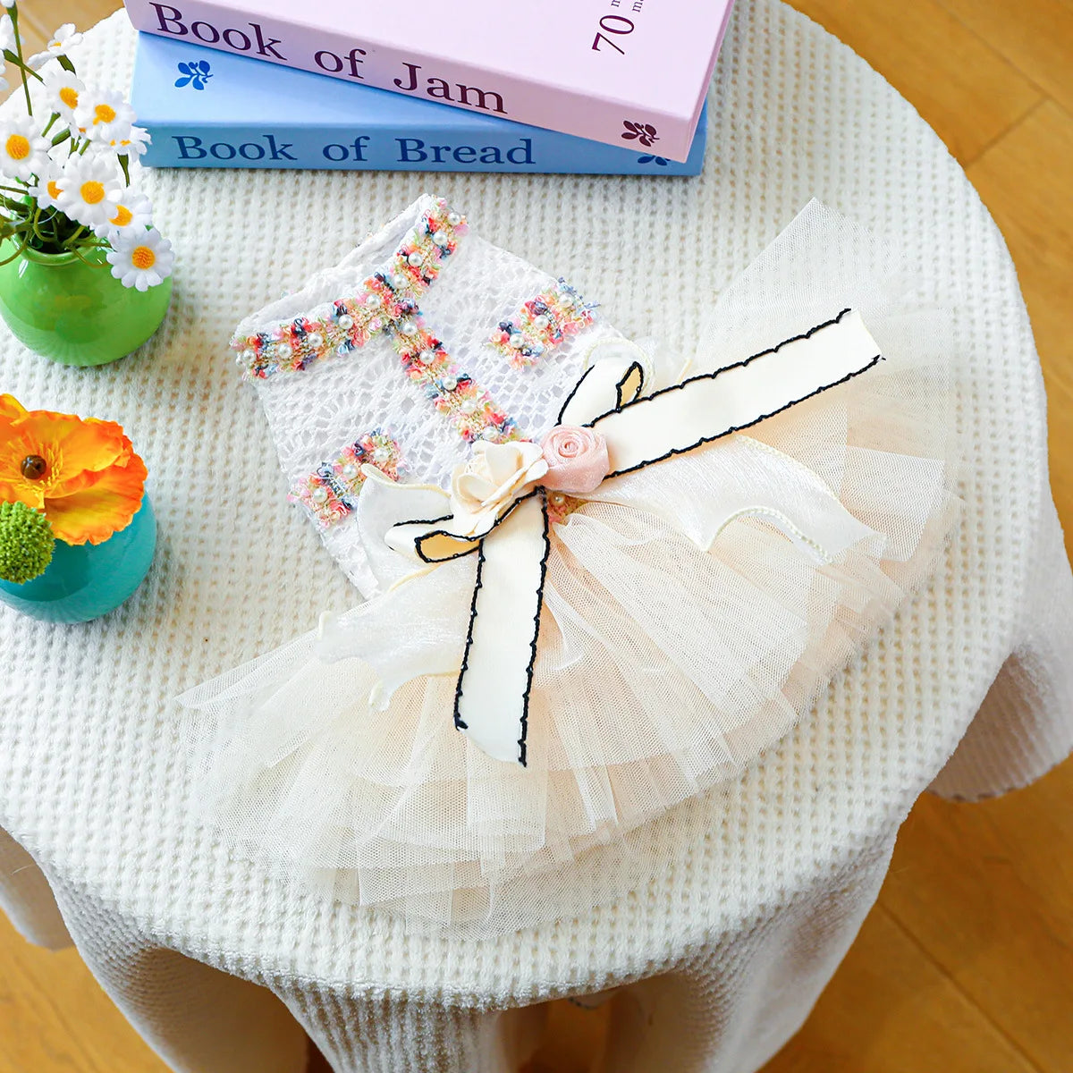 Dog Tutu Dress With 3D Flower Knot Bow For Celebration