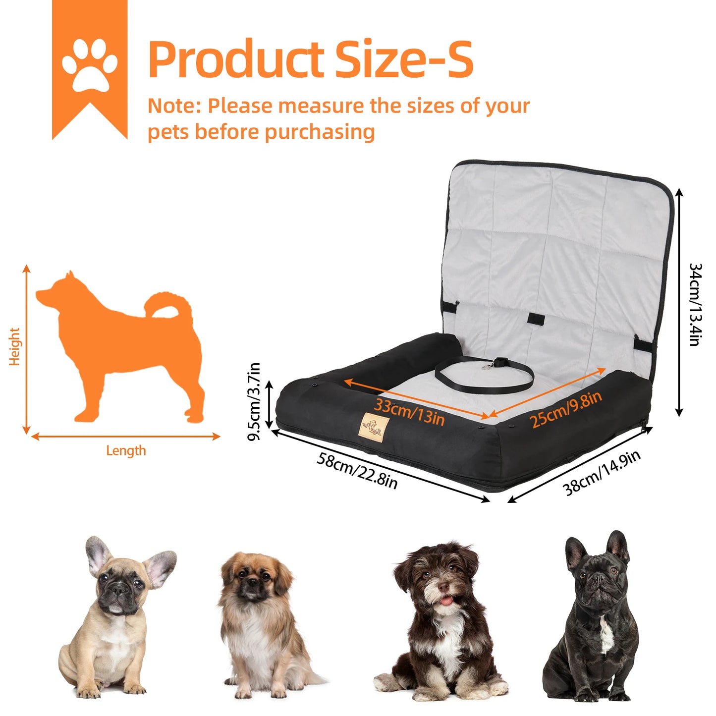 Bingopaw Waterproof Car Seat Bed For Dogs With Removable Pad