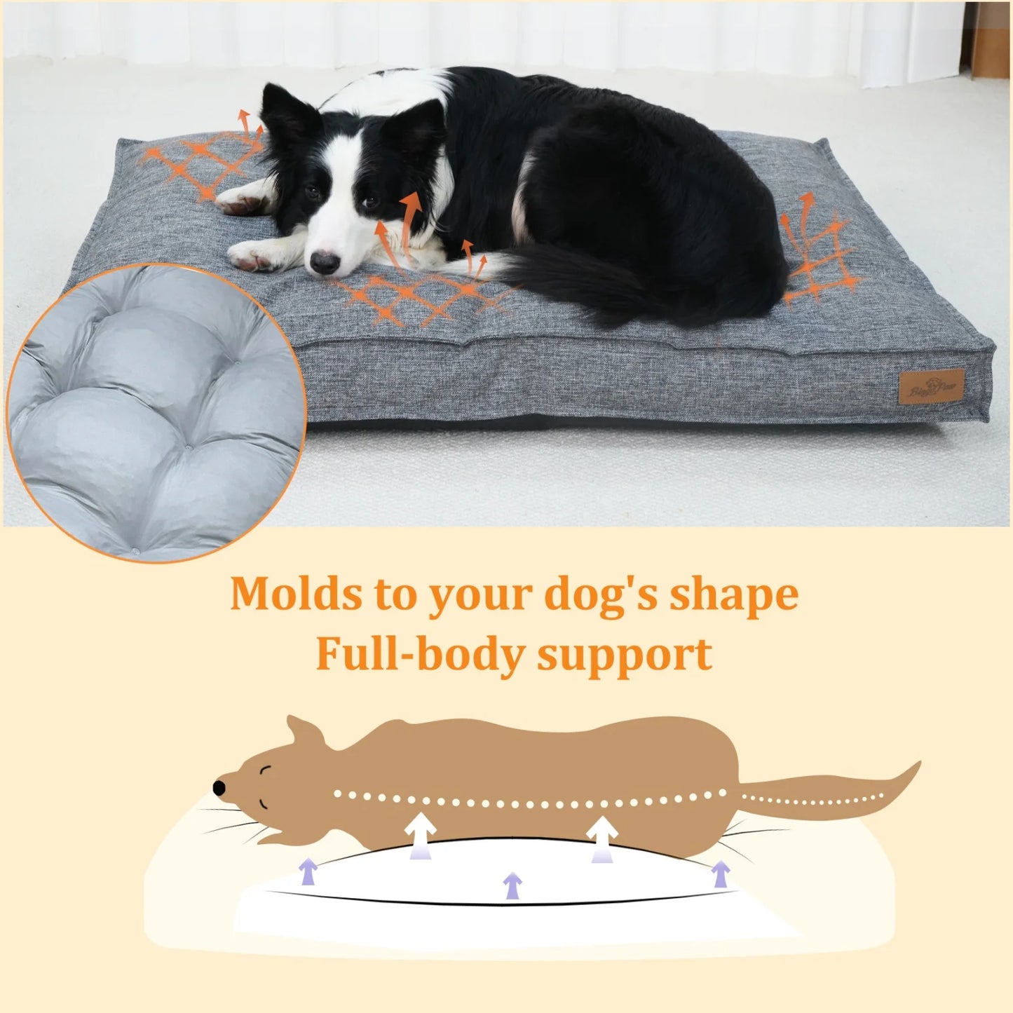 BINGOPAW Waterproof Linen Cover Dog Bed With Foam Base