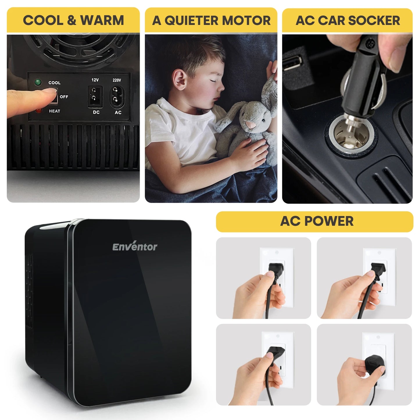 Enventor 4L Mini Car Fridge Skincare Cooler Warmer