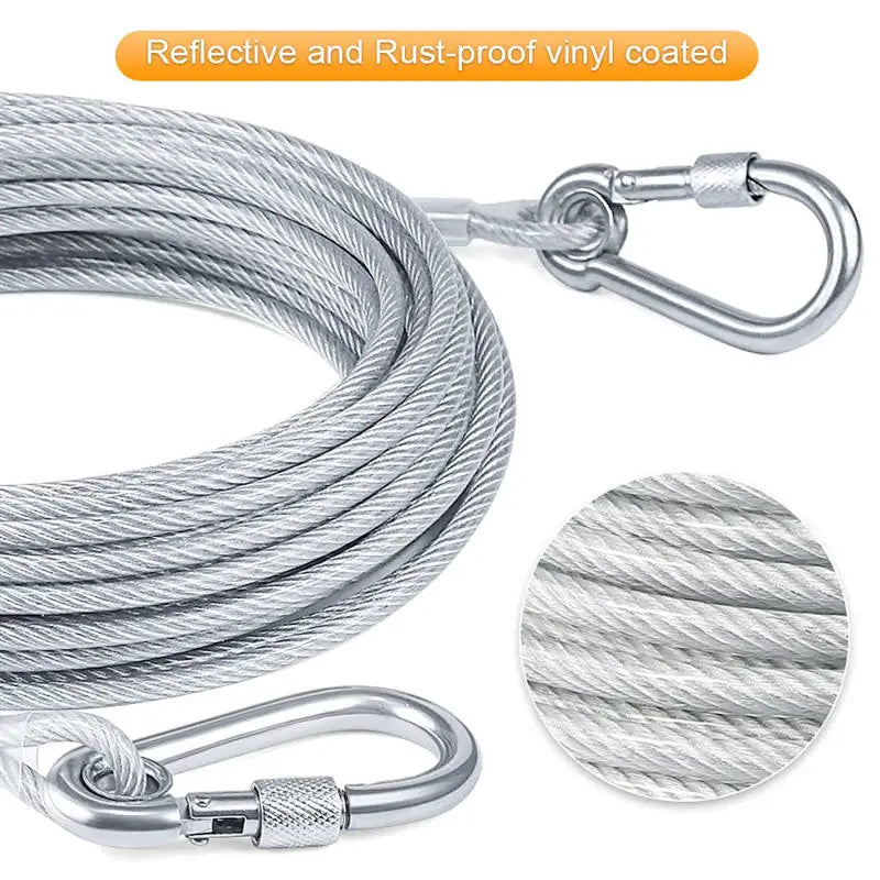 Double Headed Stainless Steel Dog Tie Out Cable Leash With Metal Buckle