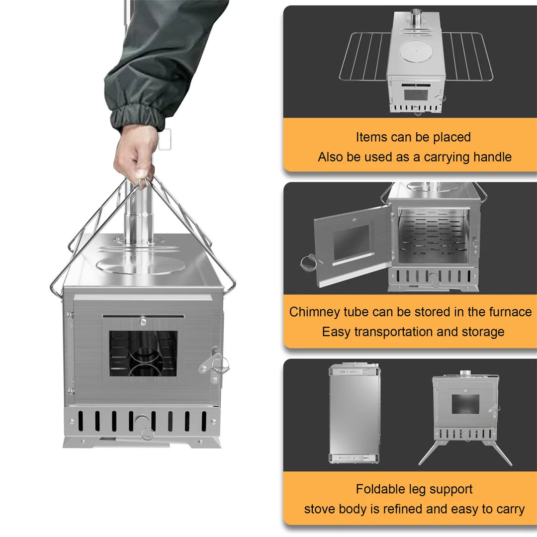 Hot Tent Wood Burning Stove Portable With Stainless Chimney Pipes