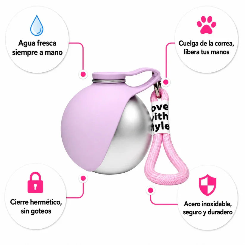 Portable Outdoor Pet Water Bottle With Bowl Stainless Steel 304