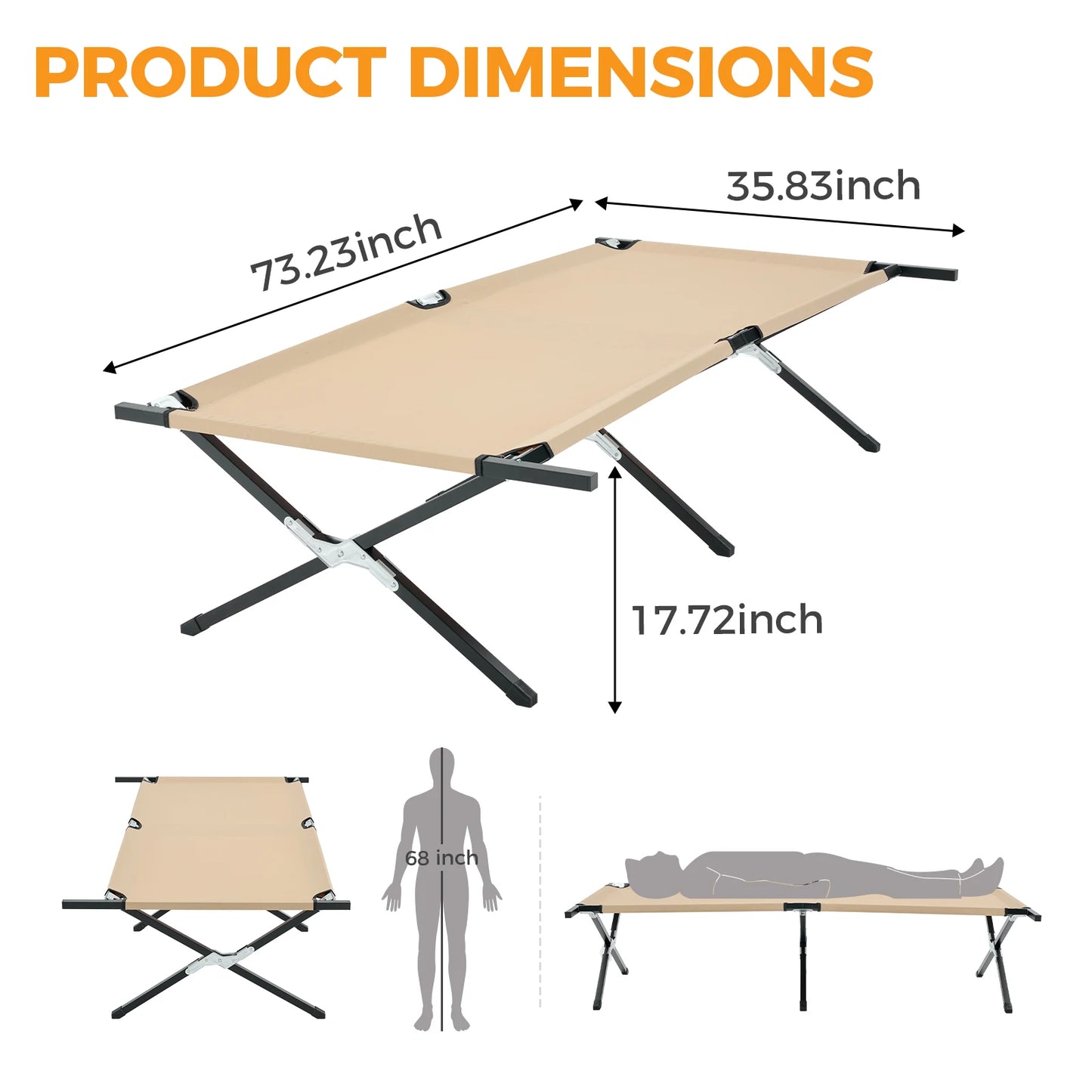 JHK Collapsible Camping Cot Lounge Chair Outdoor Portable Folding Bed