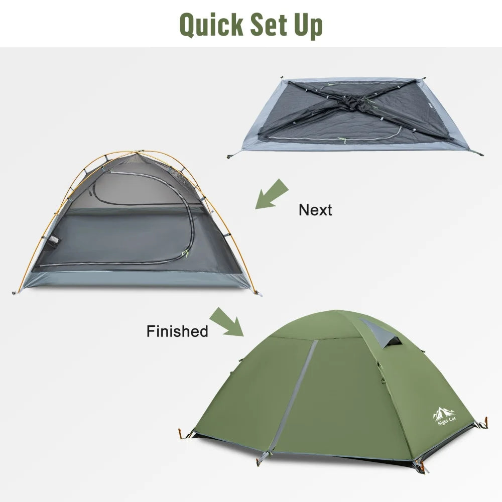 Night Cat 2 Person Backpacking Tent With Aluminum Poles Rainfly Waterproof