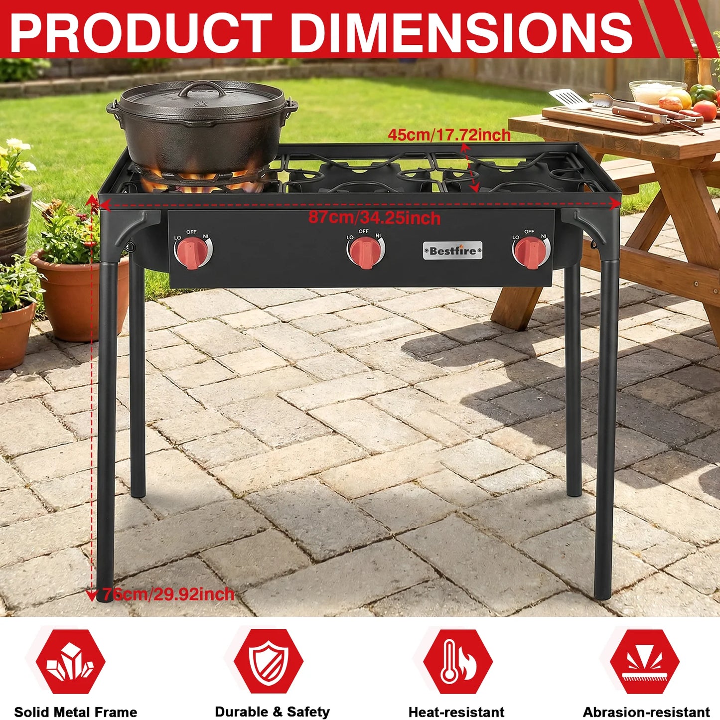 3 Burner Propane Camping Stove With Adjustable Regulator