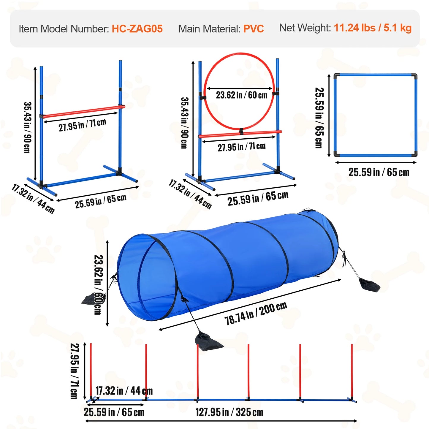 Dog Agility Training Equipment Set With Adjustable Hurdles And Obstacle Tunnel