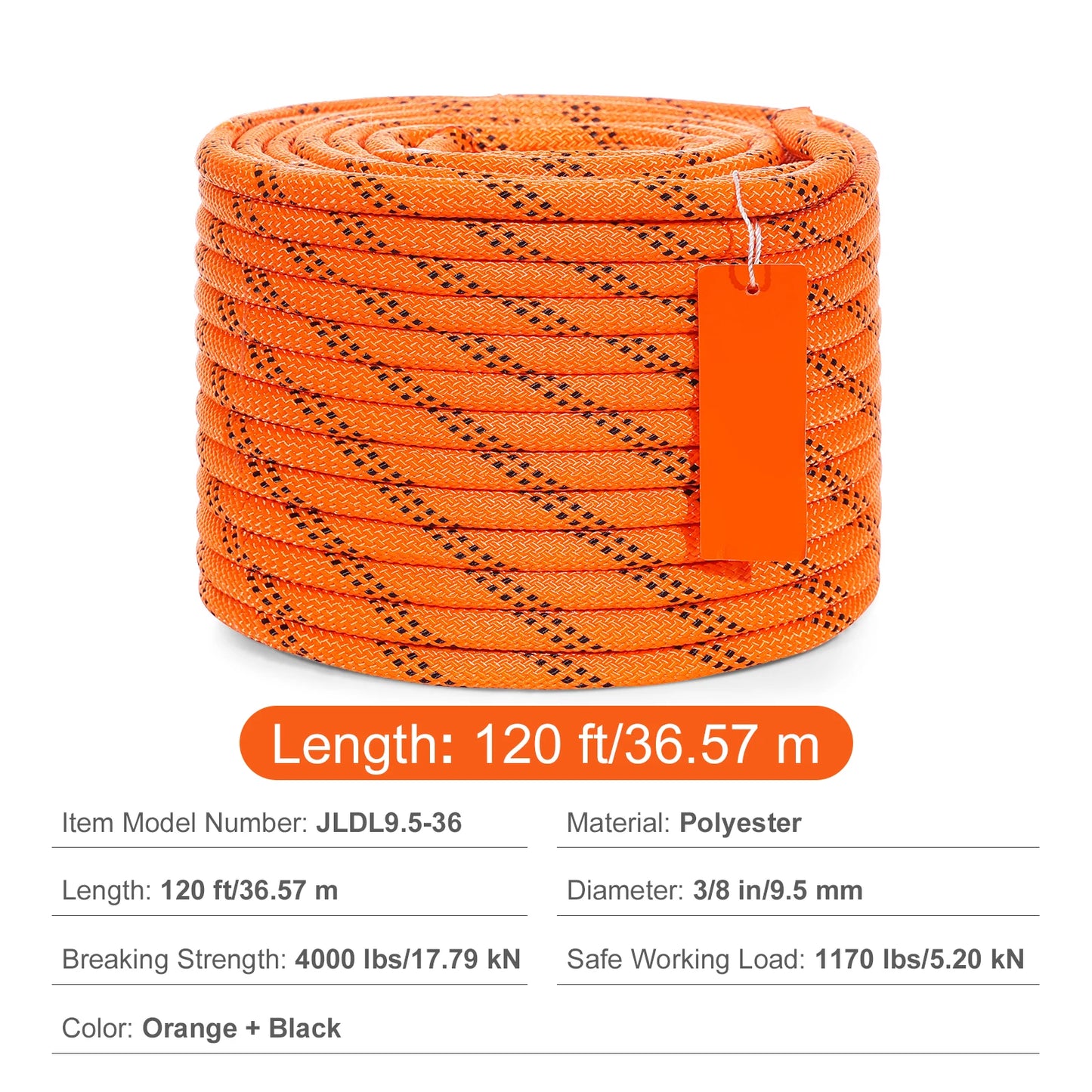 SucceBuy 120ft Dual-Weave Polyester Cord 3/8 1/2 inch 48-Strand Multi-Use Rope for Arborist Activities Adventures Versatile