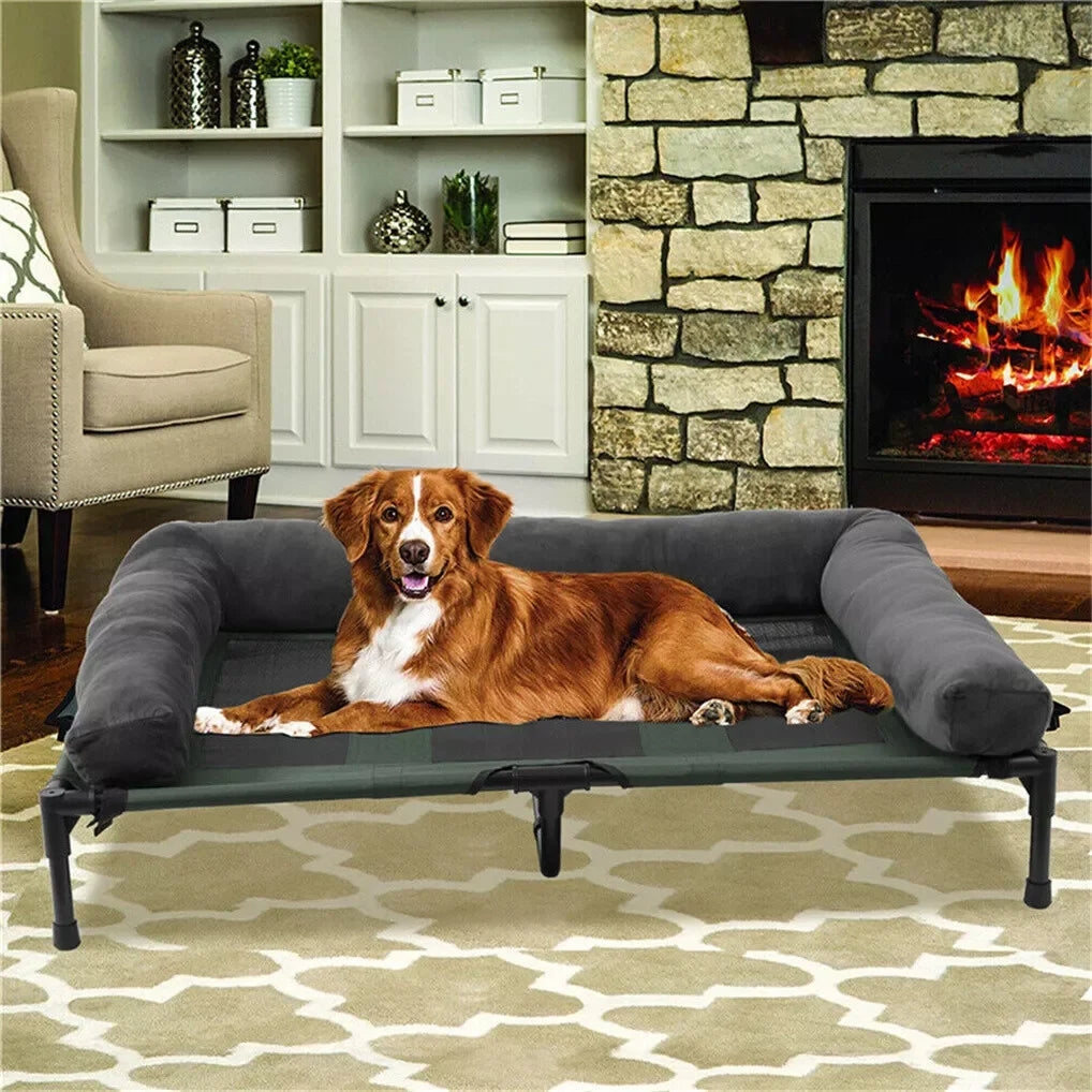 BINGOPAW Outdoor Elevated Cooling Dog Bed Lounger With Plush Bolster