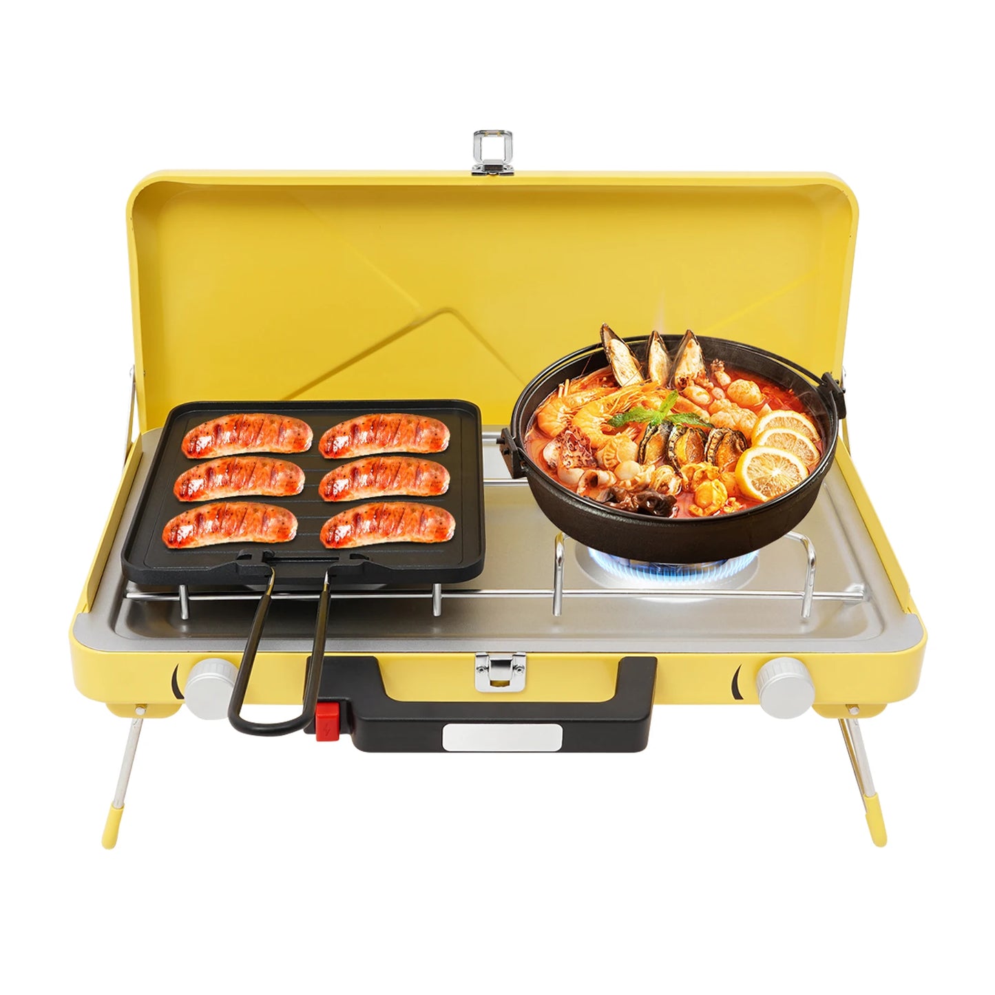 Portable Outdoor Gas Stove 2 Burner 3500W With Windshield Camping