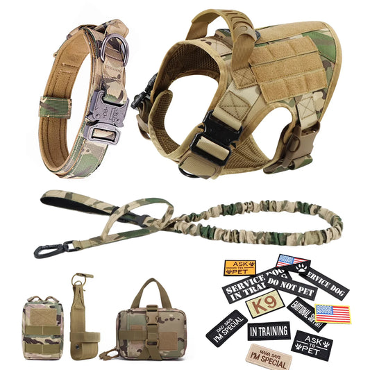Military Tactical Malinois Harness Vest Set With Leash Patches - Paws and Pro's Outfitters
