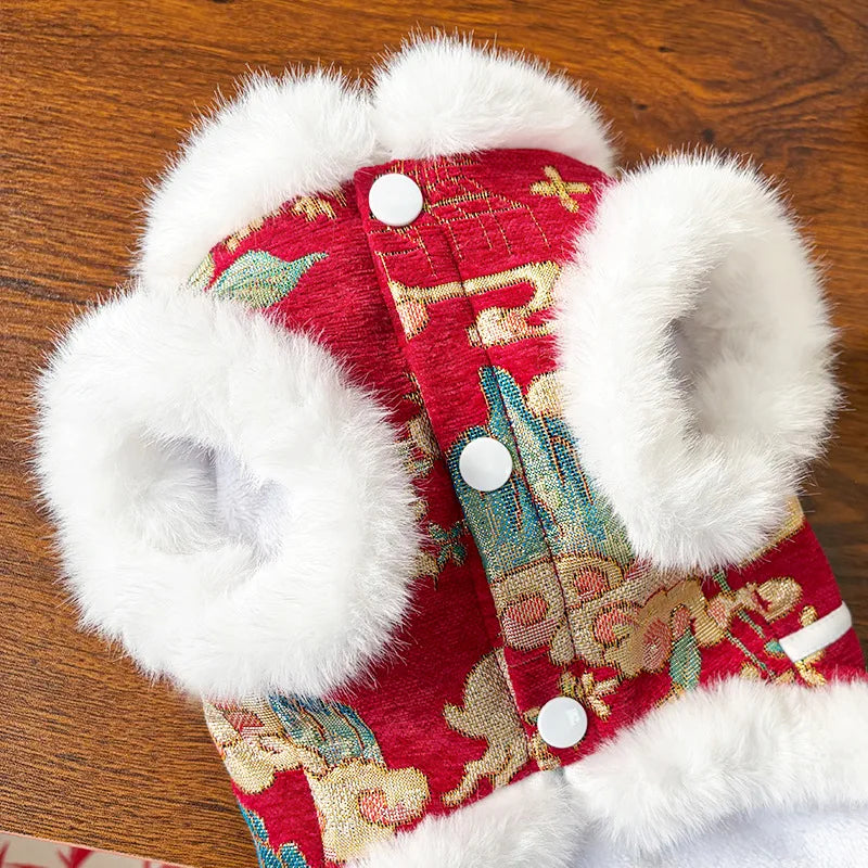 Autumn Winter Thick Velvet Tang Style Chinese Pet Vest