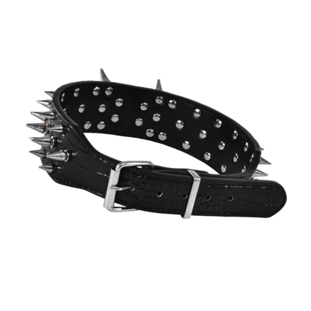 PU Leather Spiked Dog Collar Adjustable Heavy Duty