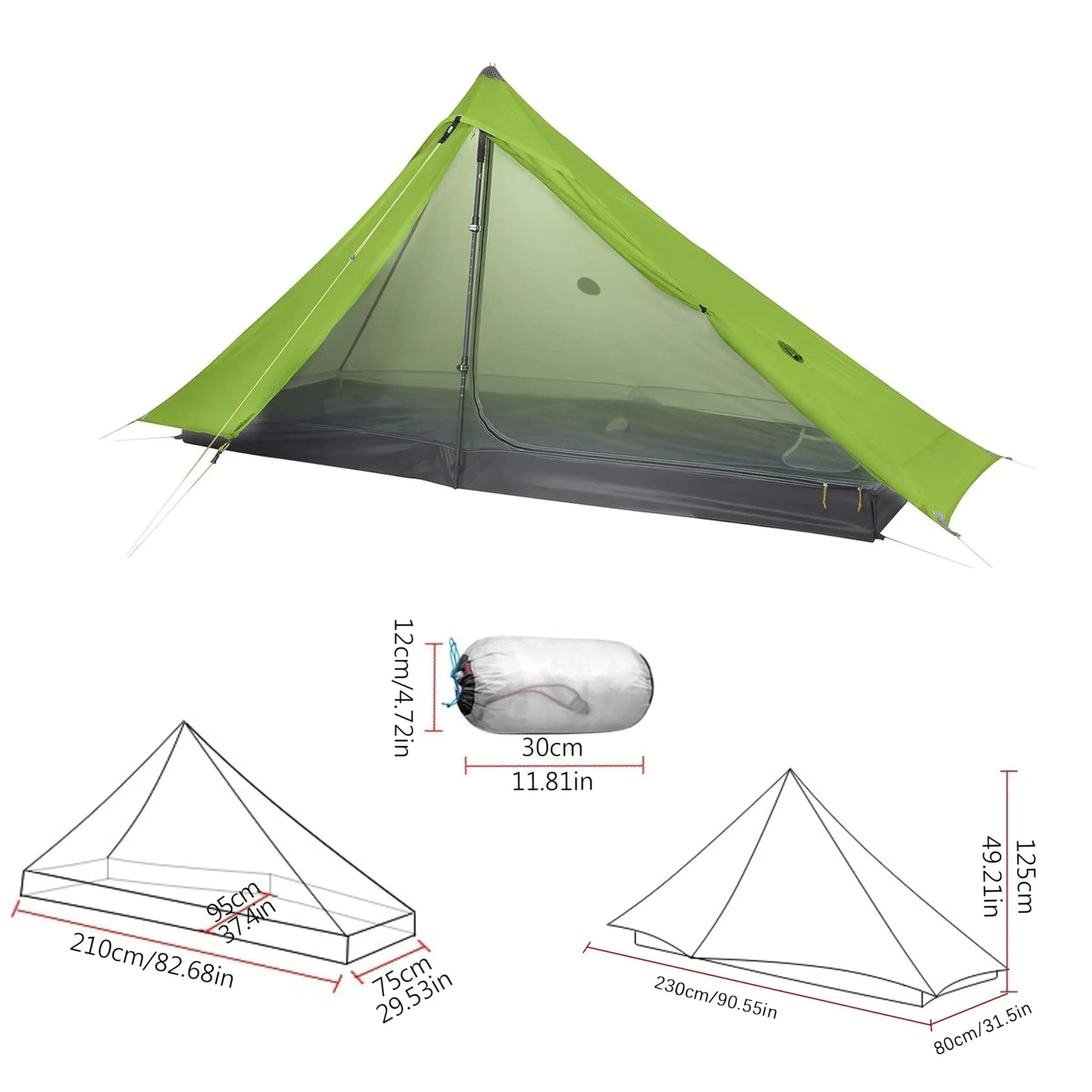 Ultralight 1-Person Pyramid Tent 3-Season Waterproof