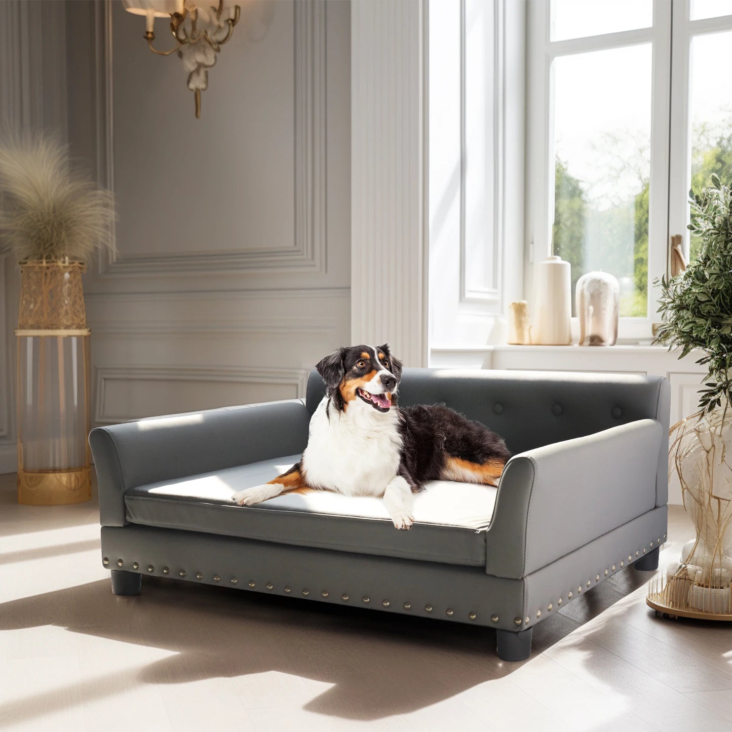 BINGOPAW Elevated Dog Sofa Waterproof Microfiber Leather Removable Cushion