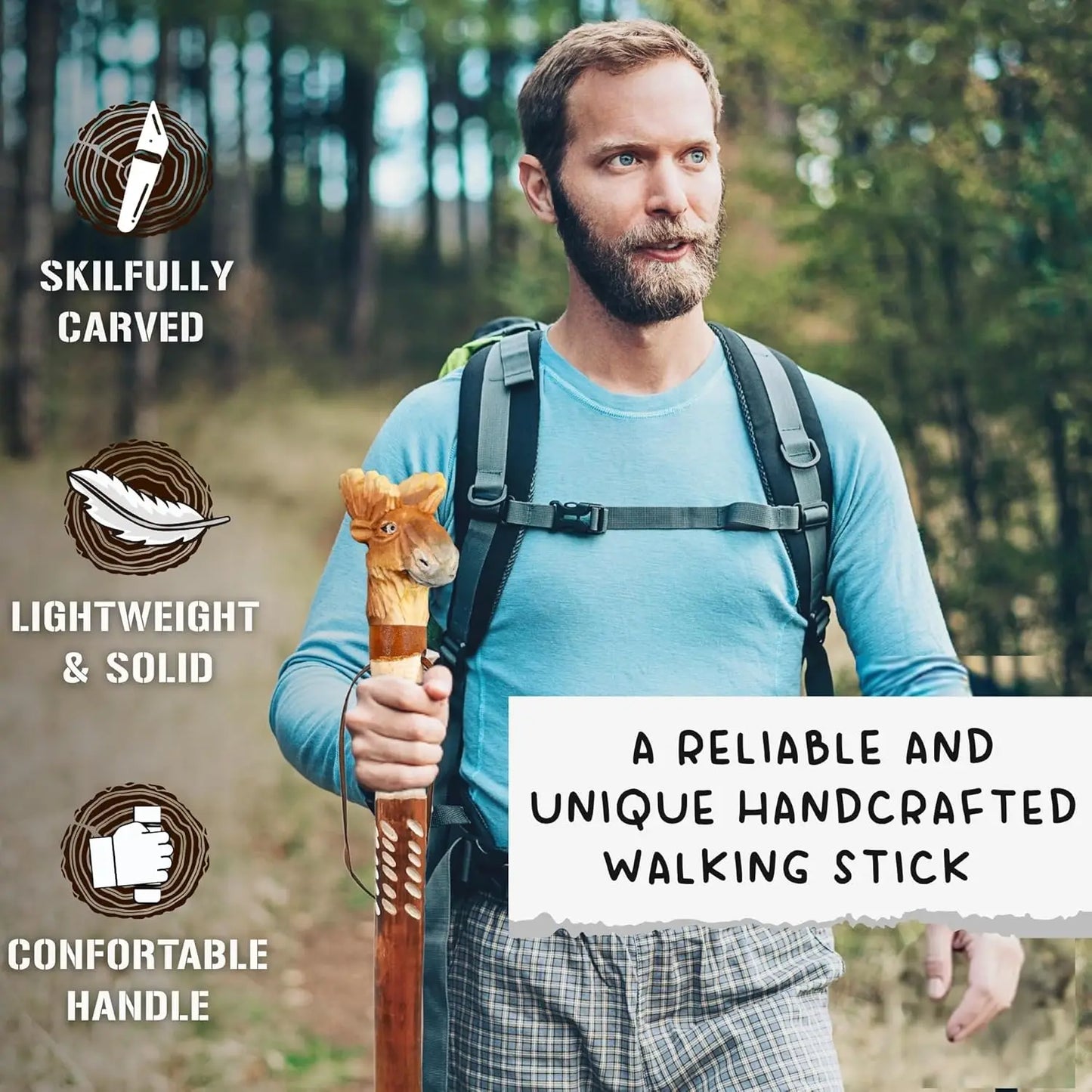 Carved Walking Stick With Animal Head Trekking Pole For Men Women Seniors