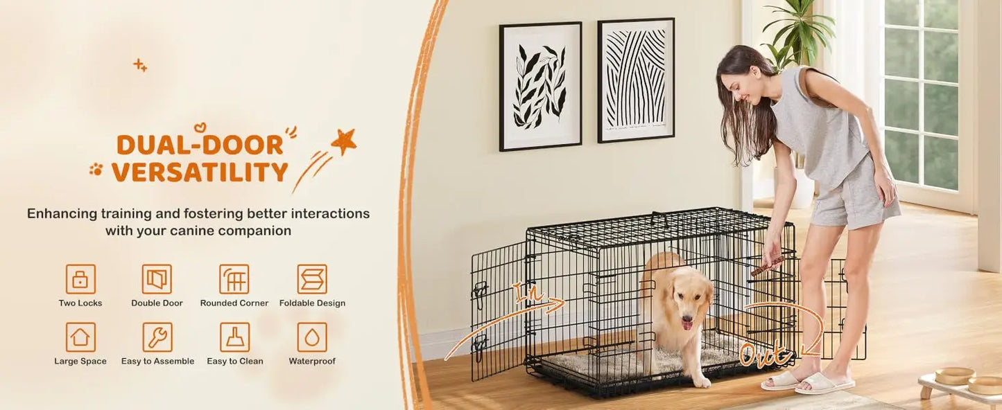 Double Door Dog Crate With Divider And Removable Tray