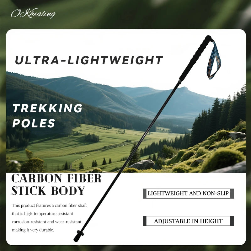 OKHEALING CN Carbon Fiber Trekking Poles Collapsible Telescopic