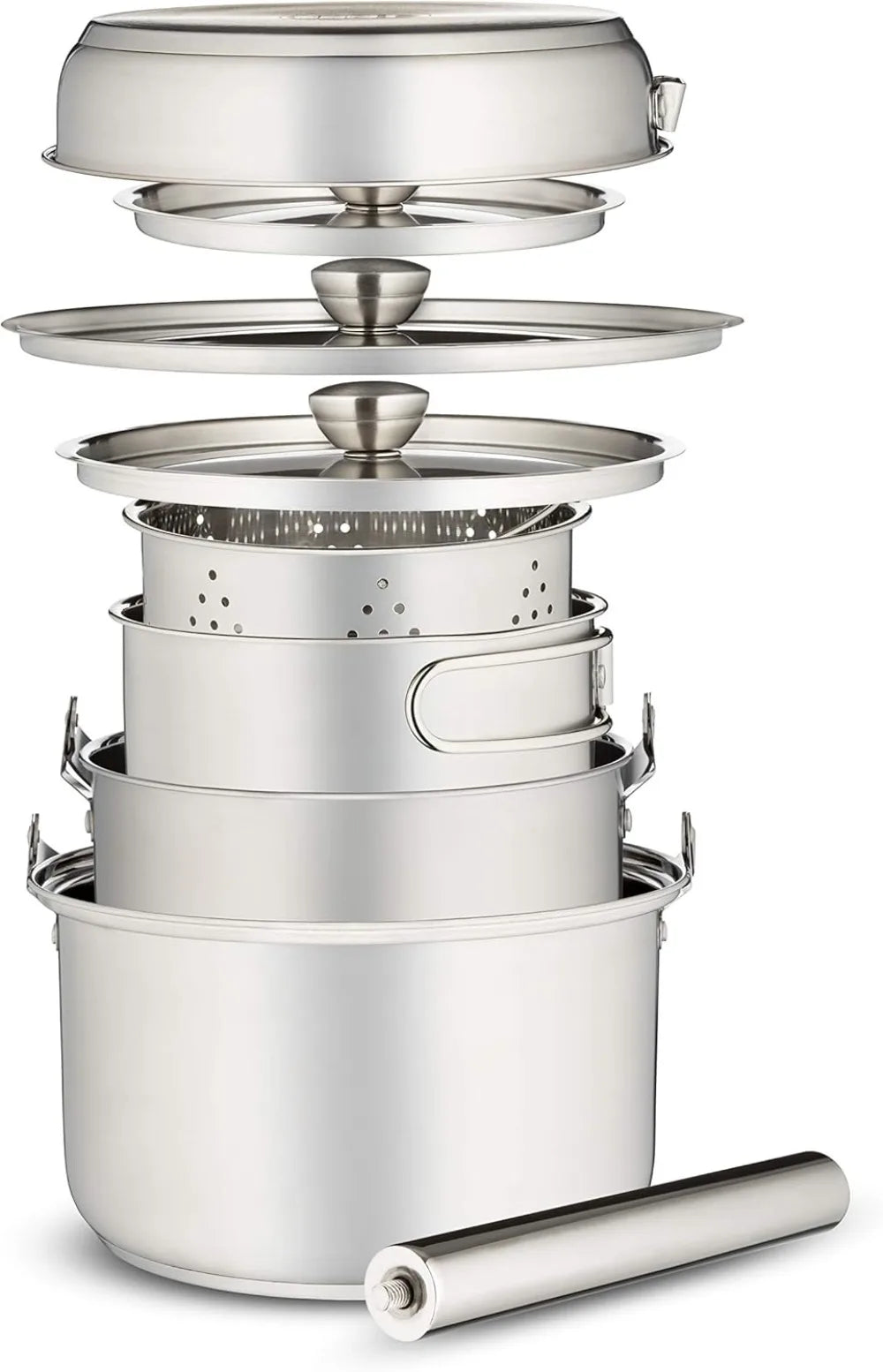 304 Stainless Steel 8 Piece Camping Cookware Set Frying Pan