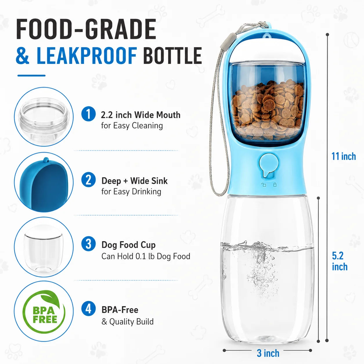 Portable Dog Water Bottle With Food Dispenser 3 In 1