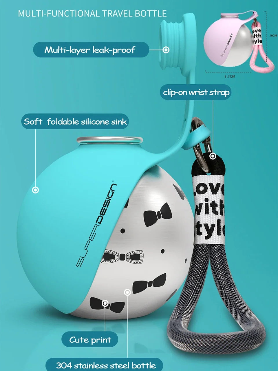 Portable Outdoor Pet Water Bottle With Bowl Stainless Steel 304