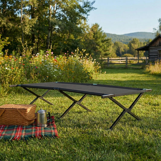 JHK Collapsible Camping Cot Lounge Chair Outdoor Portable Folding Bed
