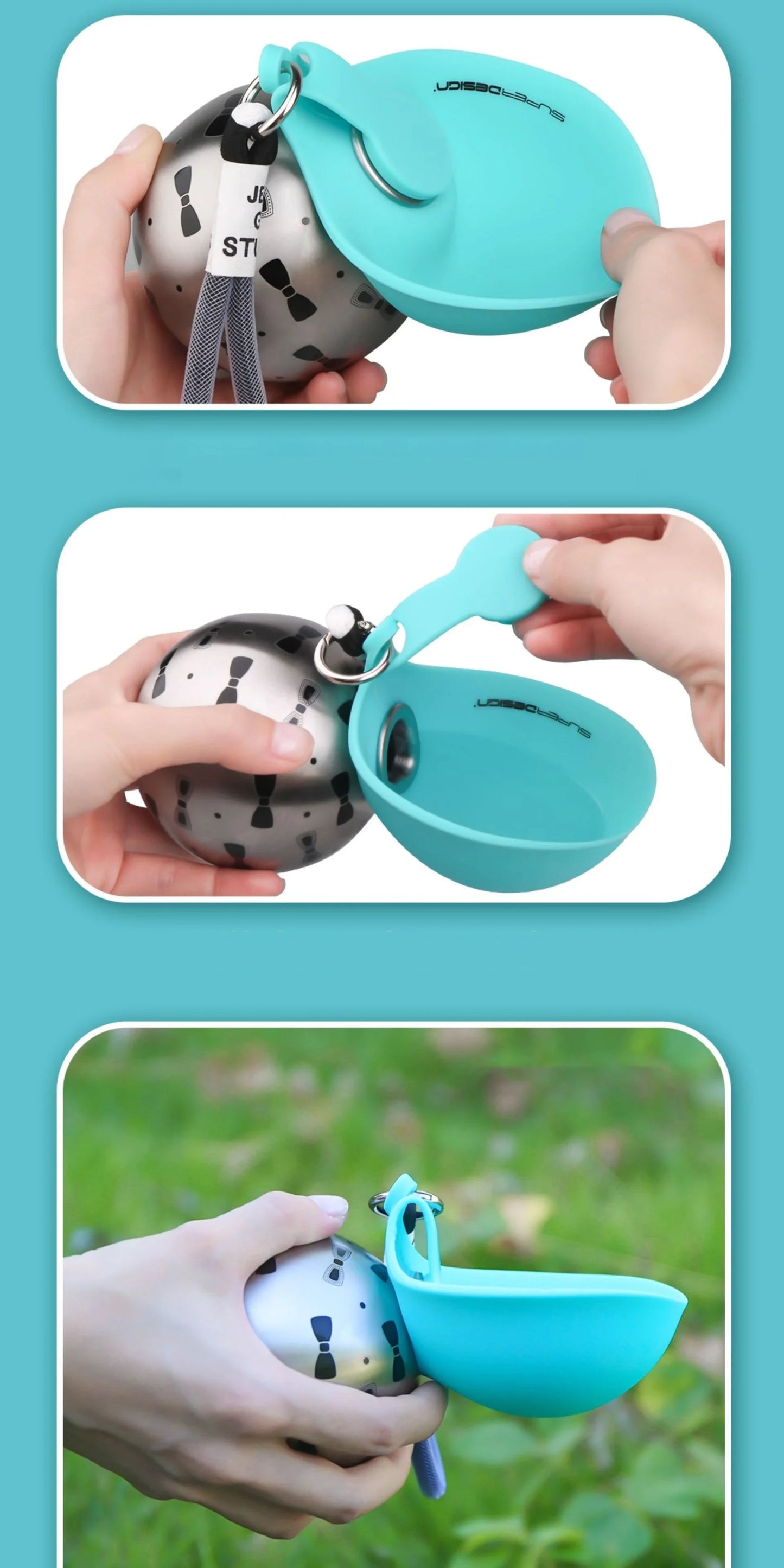 Portable Outdoor Pet Water Bottle With Bowl Stainless Steel 304