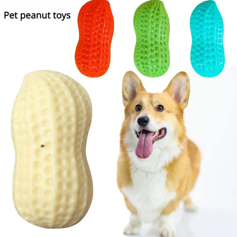 Dog Peanut Squeaking Chew Toy TPR Rubber Interactive Pet Toy