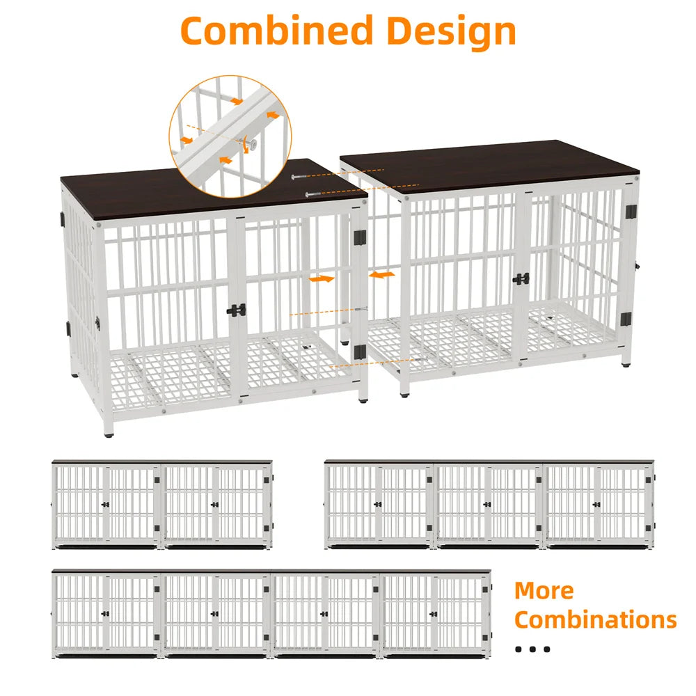 BORWART Wooden Dog Crate Indoor Elevated Kennel End Table With 3 Doors