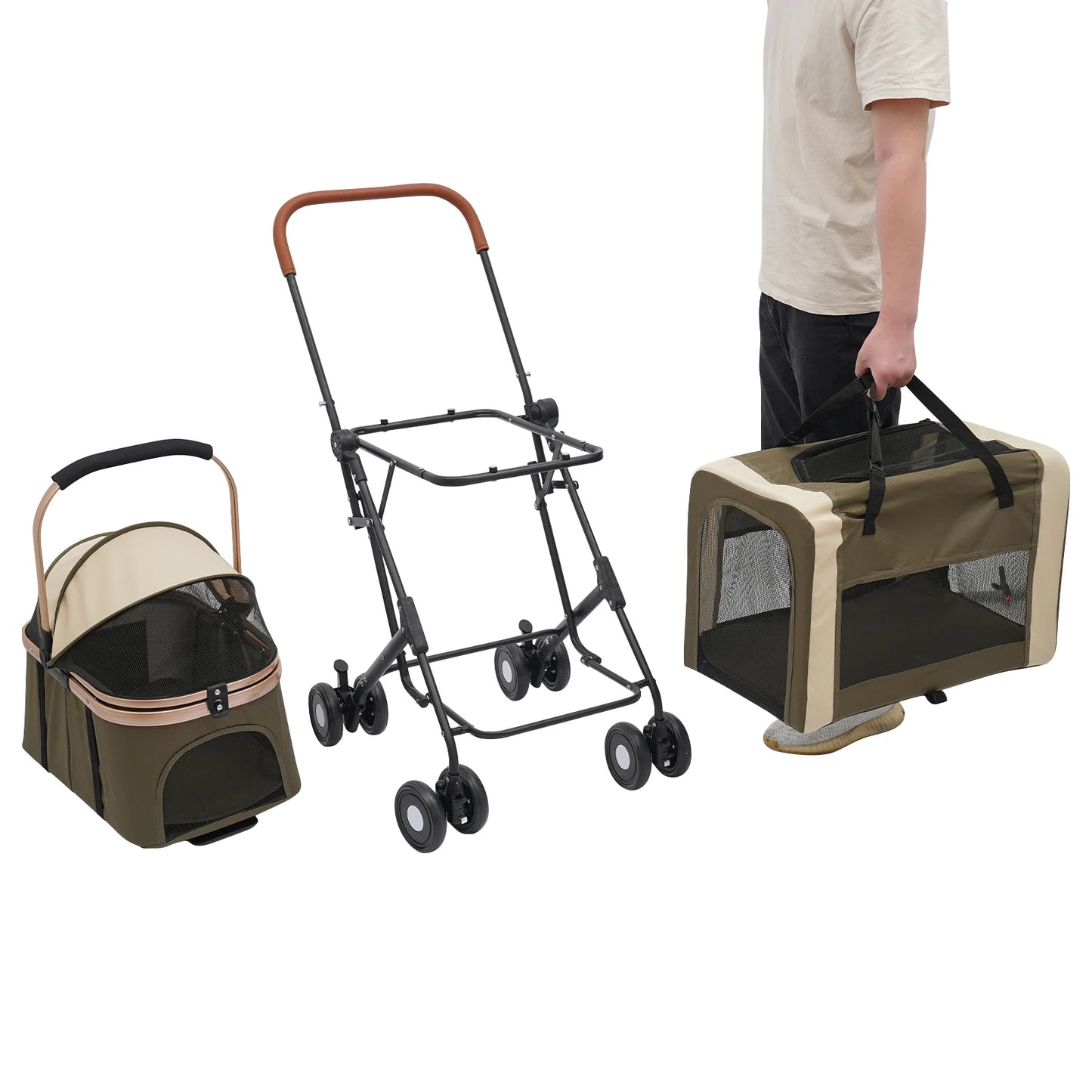 Bymaocar Foldable Pet Stroller Heavy Duty Portable Travel Sunshade Locks