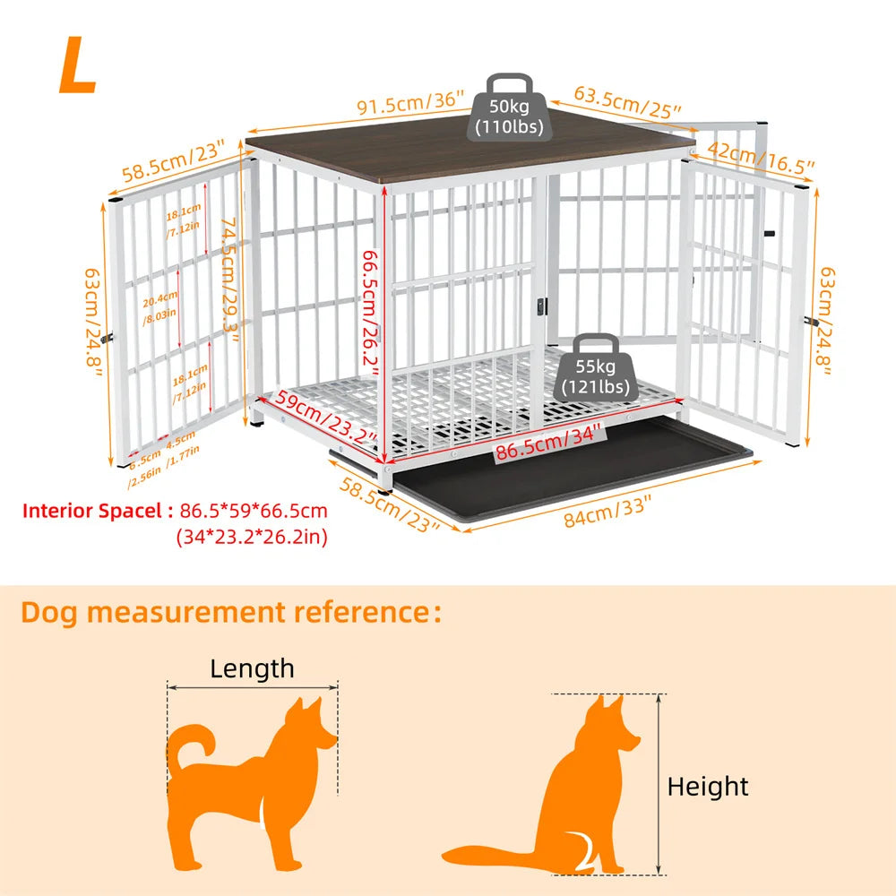 BORWART Wooden Dog Crate Indoor Elevated Kennel End Table With 3 Doors