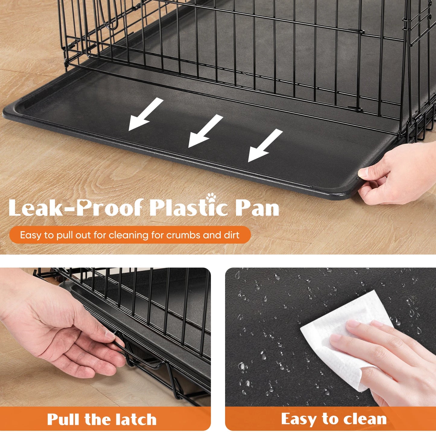 JHK Folding Metal Dog Cage With Leak Proof Pan Tray