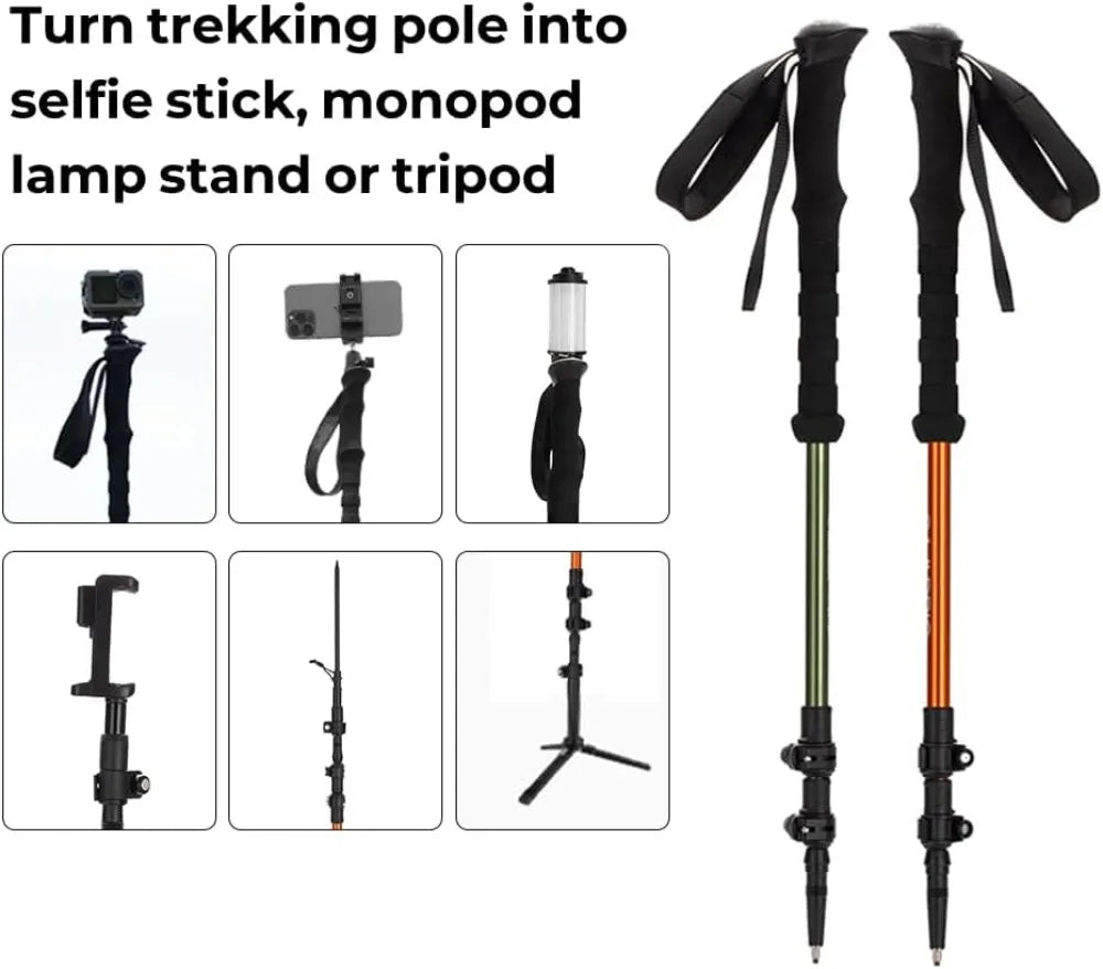 Selfie Trekking Pole Ultralight 7075 Aluminum With Built In Mount