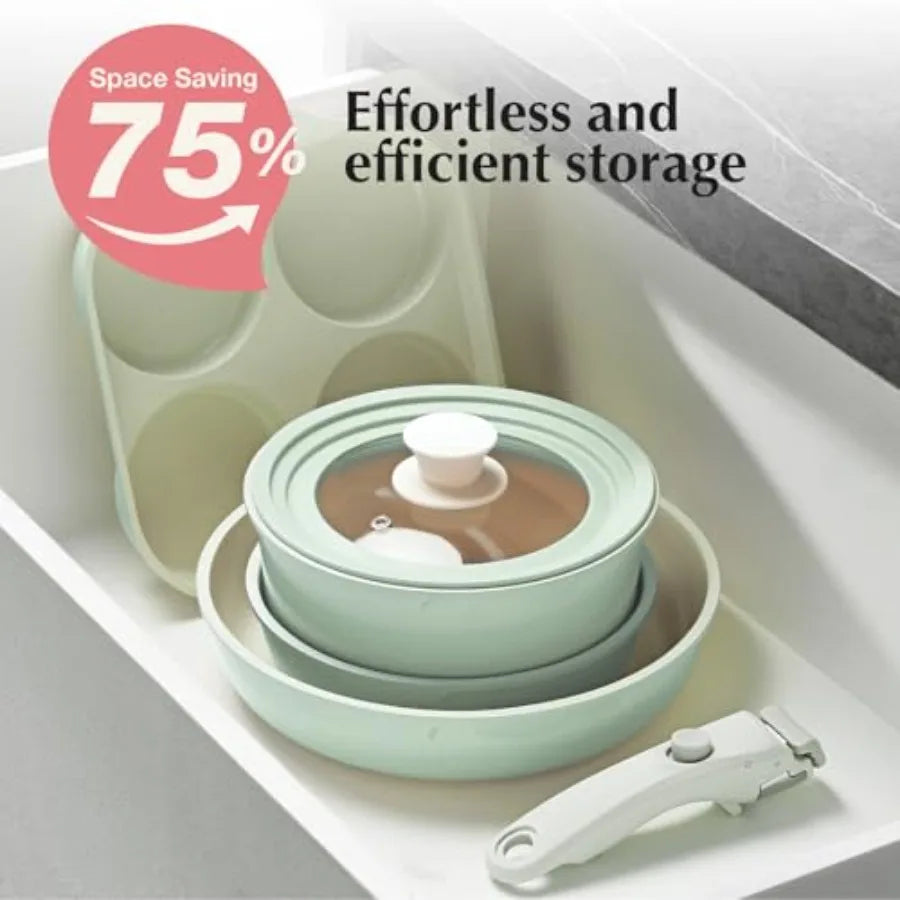 Nonstick Ceramic Pots And Pans Set With Detachable Handle Induction
