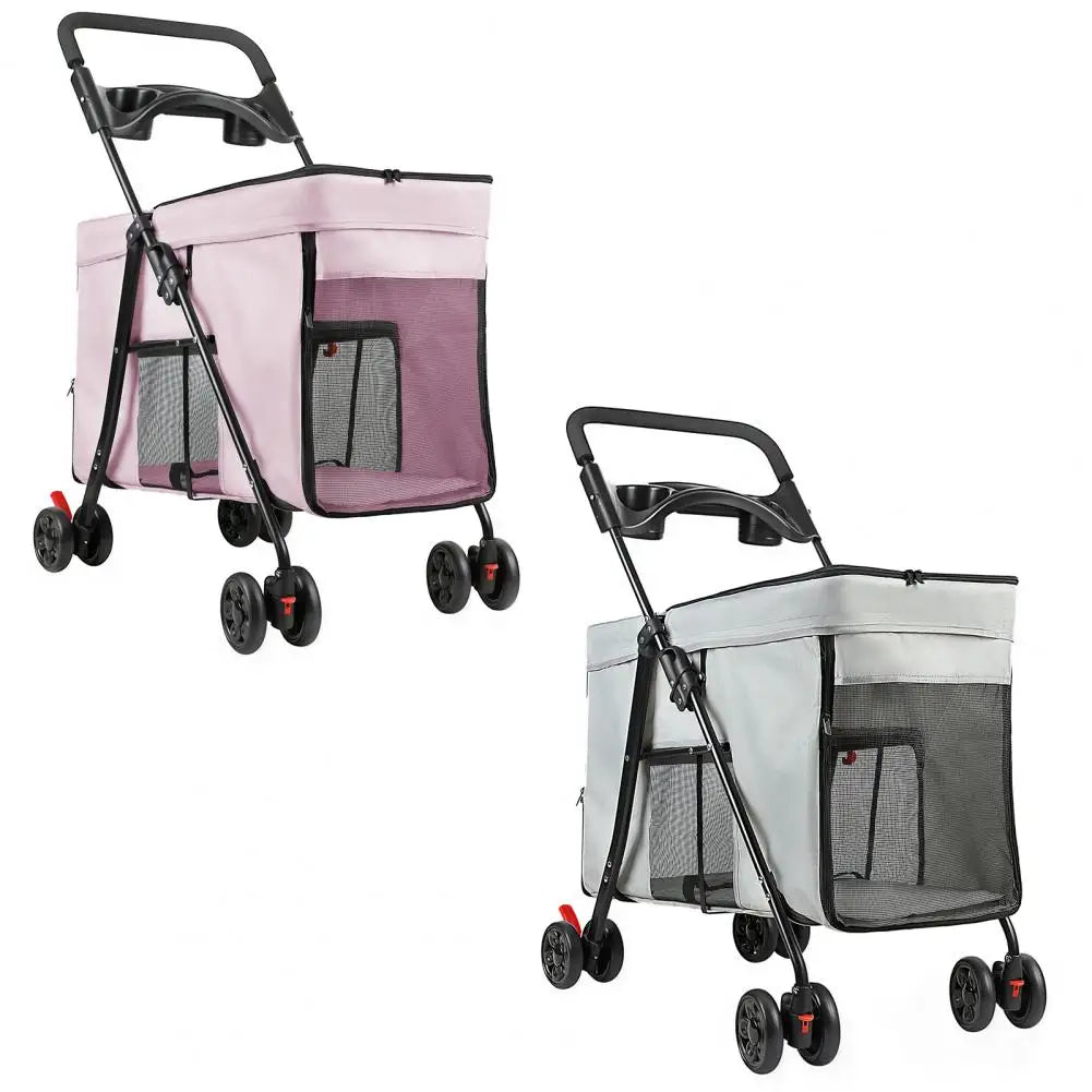 Foldable Dog Stroller With 360 Degree Wheels Five Ventilation Windows