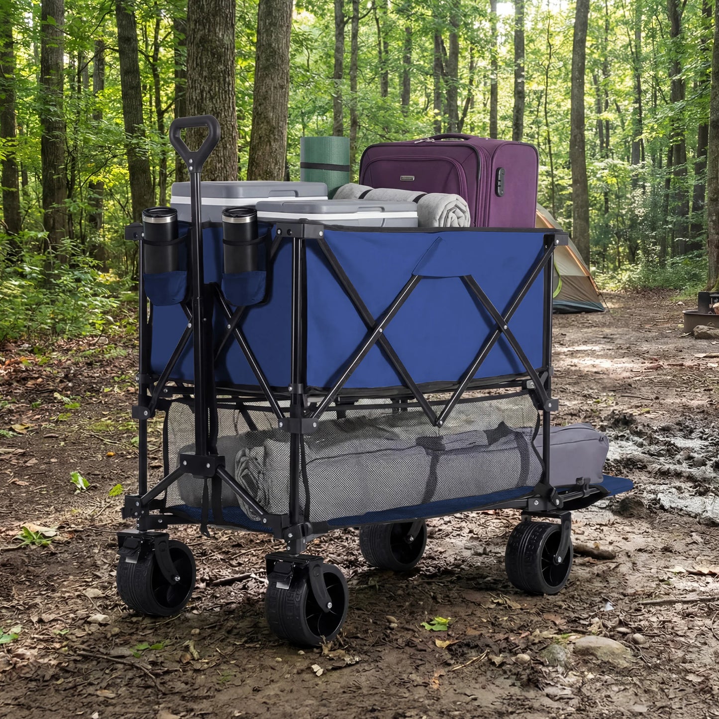 JHK Outdoor Double Decker Wagons Cart Large Capacity Collapsible