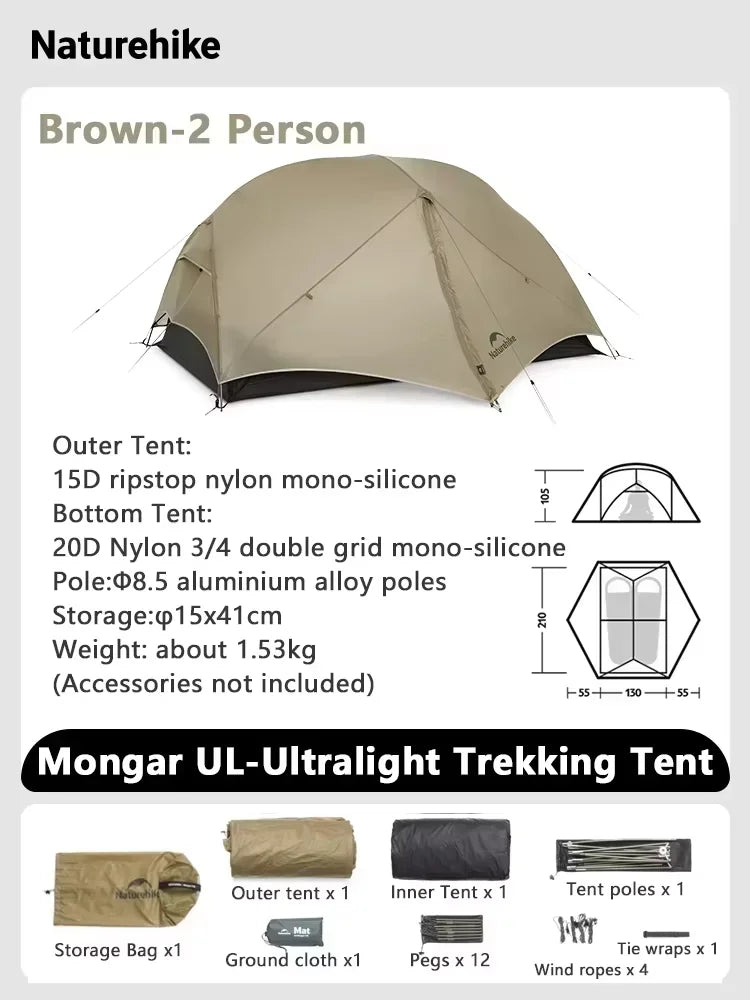 Naturehike Mongar Ultralight Backpacking Tent 15D Nylon Waterproof