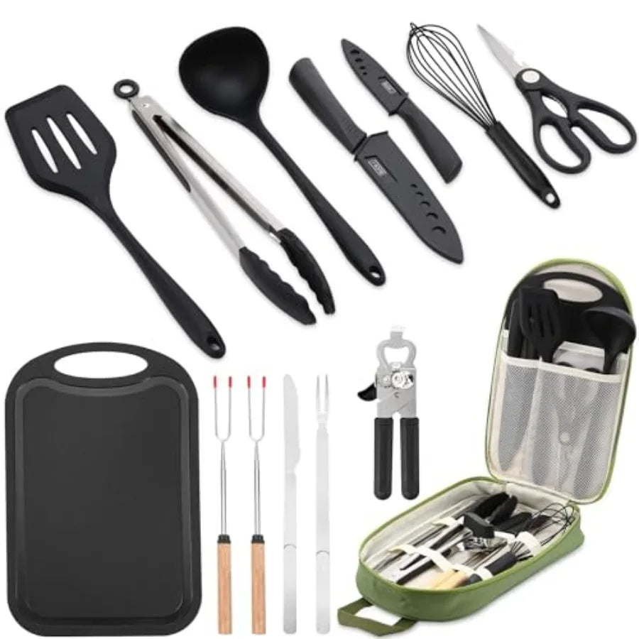 Camping Essentials Stainless Steel Cookware Utensils Set For Outdoors