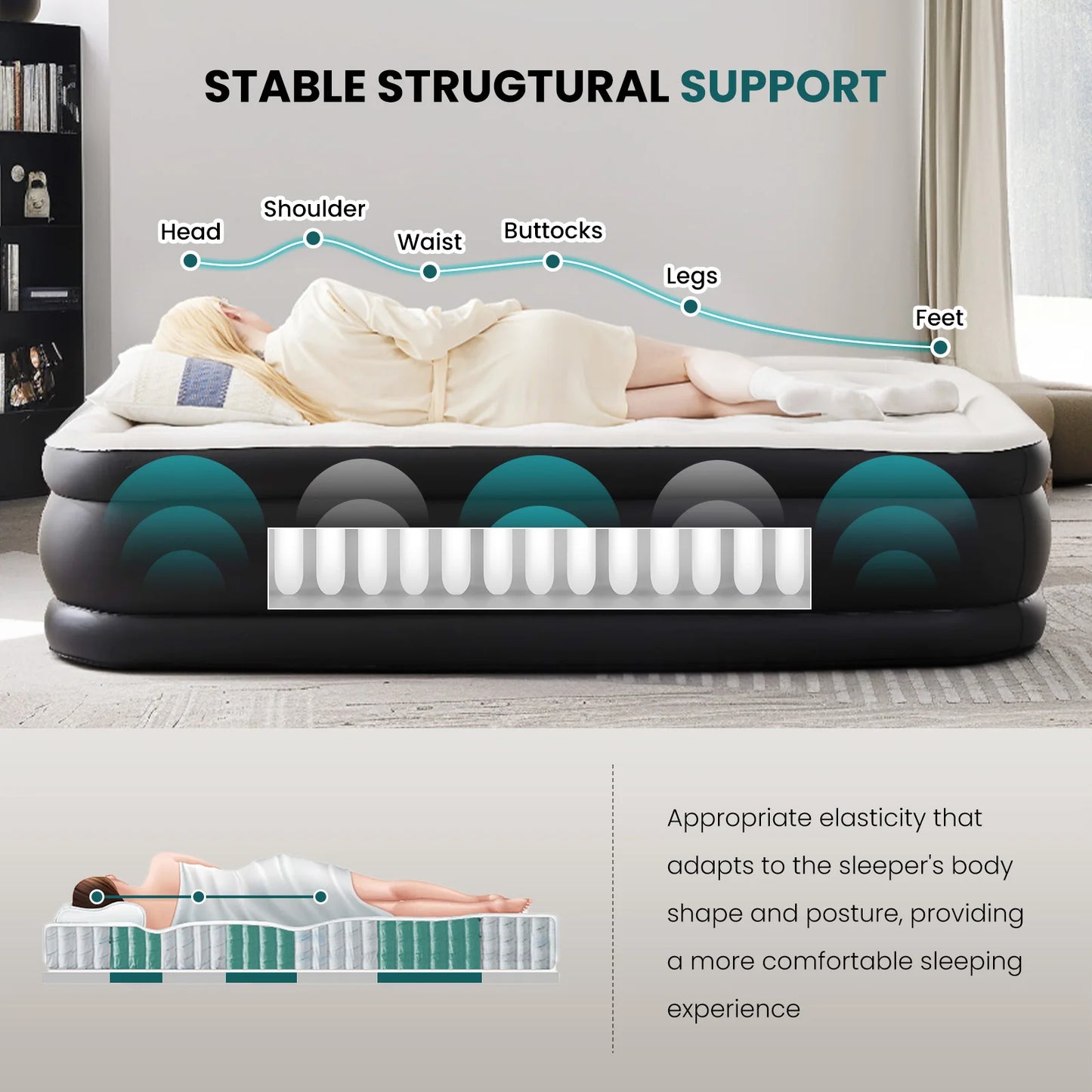 JHK Double Height Air Mattress With Non-Slip Bottom 660 Lb