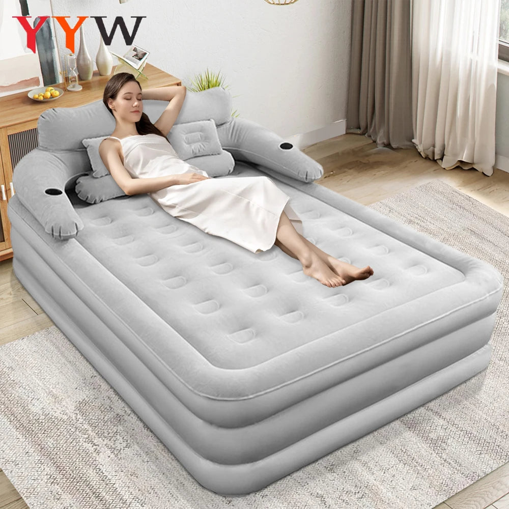 Inflatable Camping Mattress For Two With Durable Flocking Fabric
